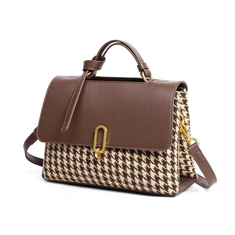 Styli Brown Checked Pattern Shoulder Bag