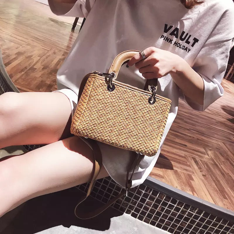 Satchel Straw Tote Khaki